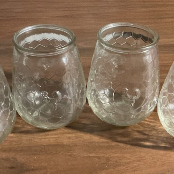 SET OF 4 CLEAR GLASS ROOSTER PRINT CUPS - Picture 3 of 5